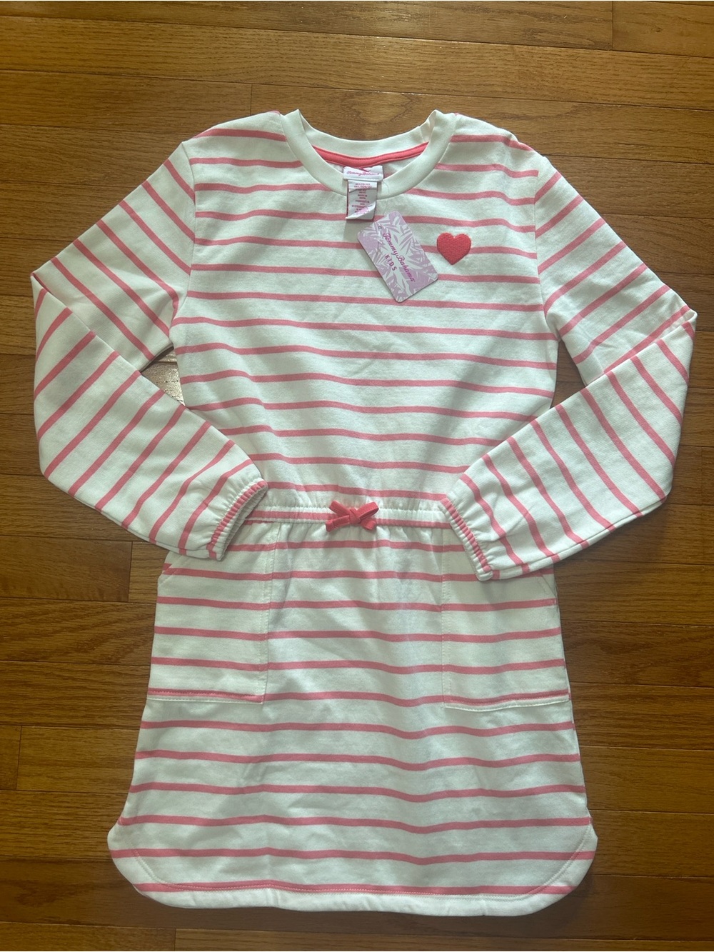 Tommy Bahama Dress Girls Size L 10/12 Pink Stripe Long Sleeve Sweatshirt Beach